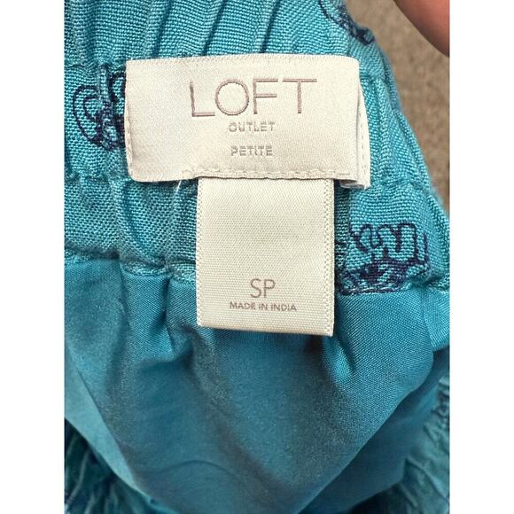 Women's LOFT Outlet‎ Midi Blue Green Elephant Linen Blend Skirt Size S/P Small P - Picture 8 of 8
